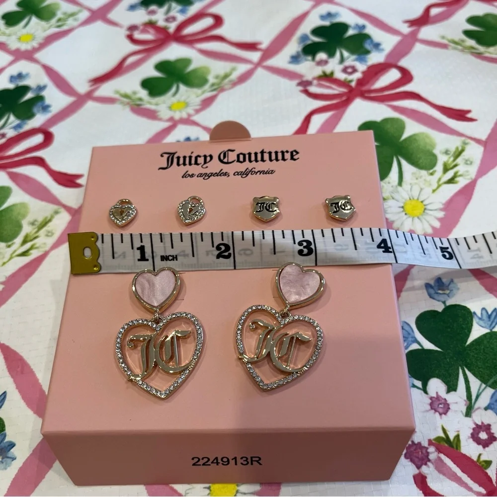 Juicy Couture Set of 3 Earrings (JC Hearts, Shields and Keyholes) New in Box - Picture 7 of 16